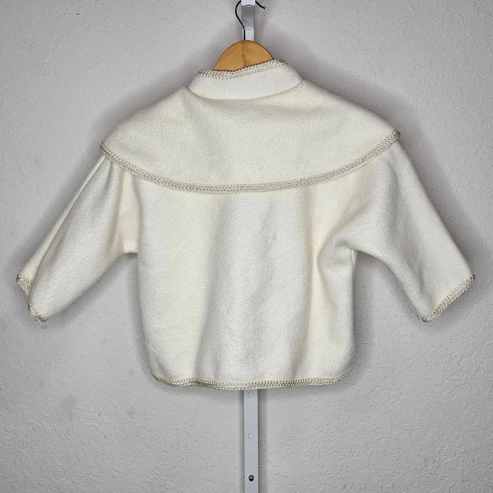 Vintage Girls Ivory Capelet Jacket Lace Trim Pearl Button‎ Formal Size 3 USA